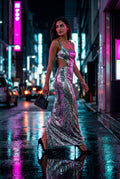 Silver Silver Cut-out Maxi Evening Dress - Sequin maxi dress - Photo 4