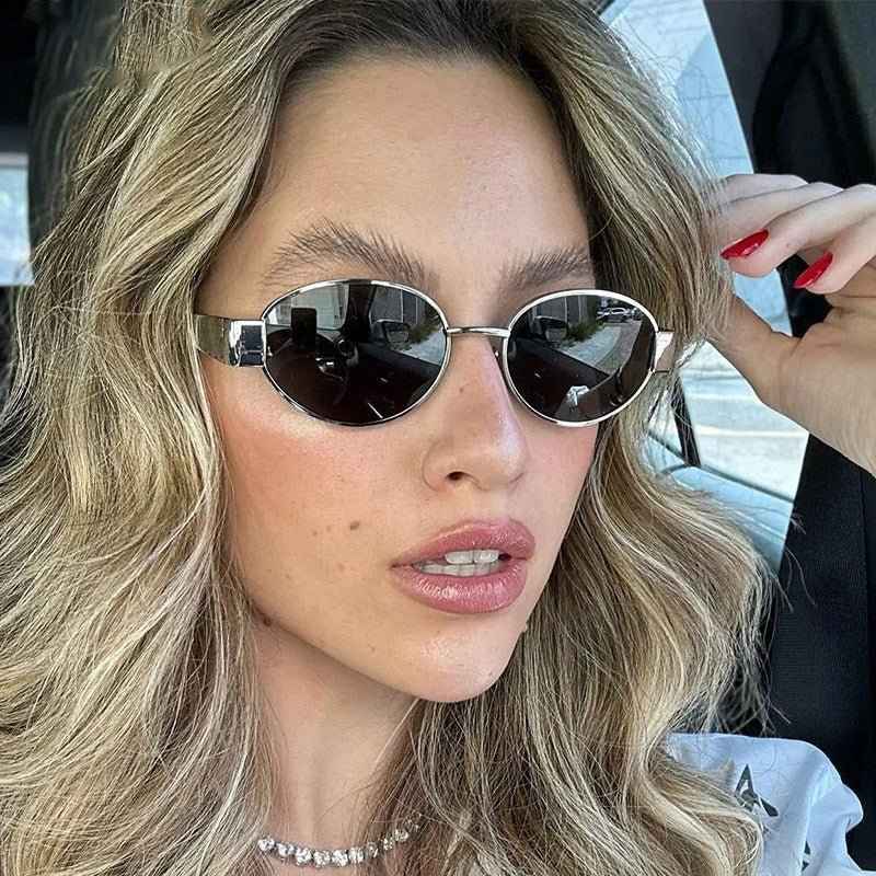 Sleek Narrow Oval Frame Metal Sunglasses - Photo 2