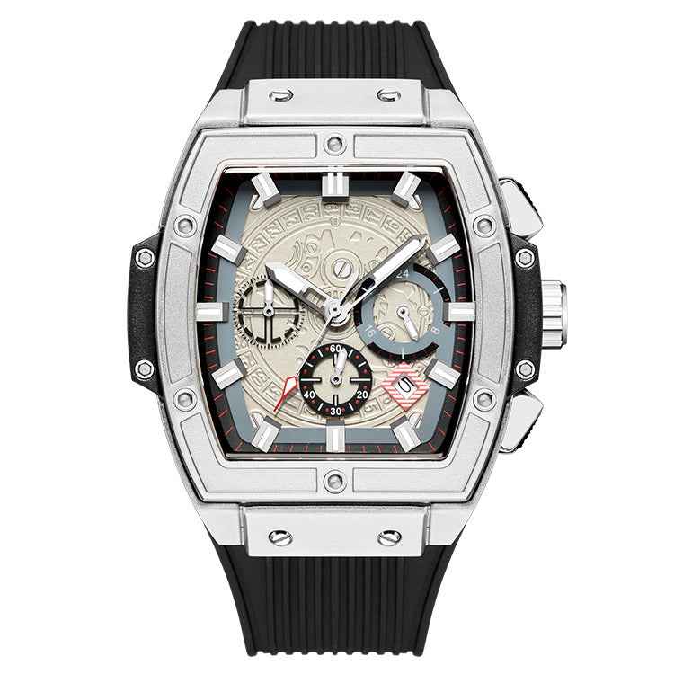 Silver Textured Dial Rectangular Chronograph Dress Watch - Chronograph dress watches - Photo 9