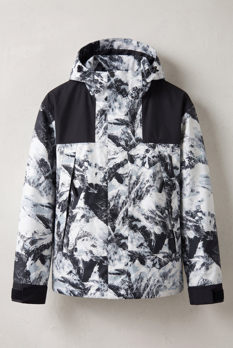 Technical Hooded Ski Jacket in Snow White — studio front