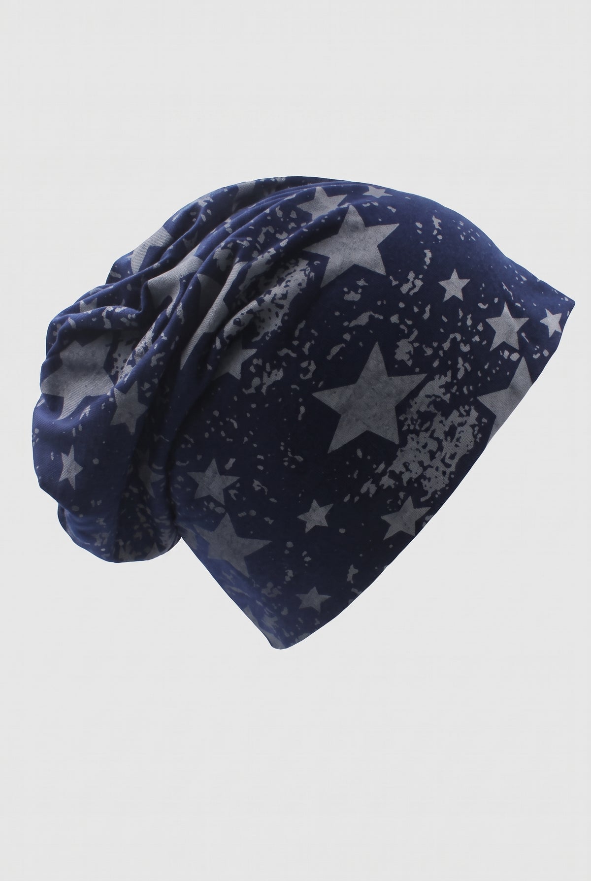 Jersey Knit Slouch Beanie in Star Blue — studio front