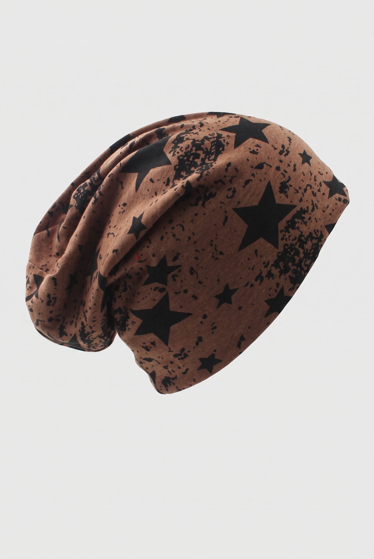 Jersey Knit Slouch Beanie in Star Brown — studio front
