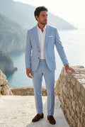 Light Blue Slim Tailored Suit with Notch Lapel and Tapered Trousers - Linen suit - Photo 11