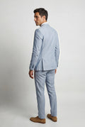 Steel Blue Slim Tailored Suit with Notch Lapel and Tapered Trousers - Linen suit - Photo 2