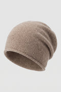 Cashmere Knit Beanie in Taupe — studio front