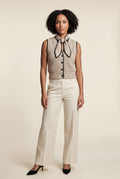 Taupe Contrast Trim Ribbed Button-front Cropped Sweater Vest - Cropped vest - Photo 1