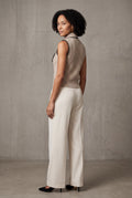 Taupe Contrast Trim Ribbed Button-front Cropped Sweater Vest - Cropped vest - Photo 3