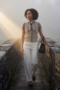 Taupe Contrast Trim Ribbed Button-front Cropped Sweater Vest - Cropped vest - Photo 6