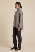 Taupe Heathered Taupe Oversized Turtleneck Sweater with Side Slits - Photo 2