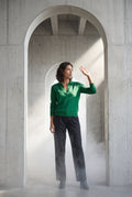 Dark Green Open Collar V-neck Fine Relaxed Sweater - Casual sweater - Photo 10