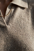 Taupe Open Collar V-neck Fine Relaxed Sweater - Casual sweater - Photo 13