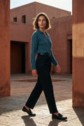Blue Open Collar V-neck Fine Relaxed Sweater - Casual sweater - Photo 2