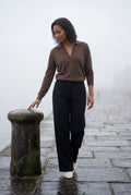 Brown Open Collar V-neck Fine Relaxed Sweater - Casual sweater - Photo 5