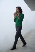 Dark Green Open Collar V-neck Fine Relaxed Sweater - Casual sweater - Photo 9