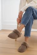 Shearling Open-Back Slippers in Taupe — detail