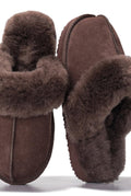 Shearling Open-Back Slippers in Taupe — other