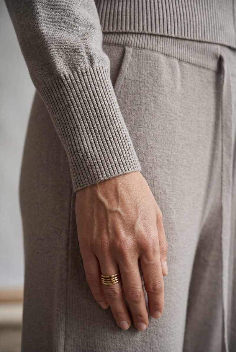 Taupe Taupe Ribbed Zip-up Wide Leg Loungewear Set - Photo 3