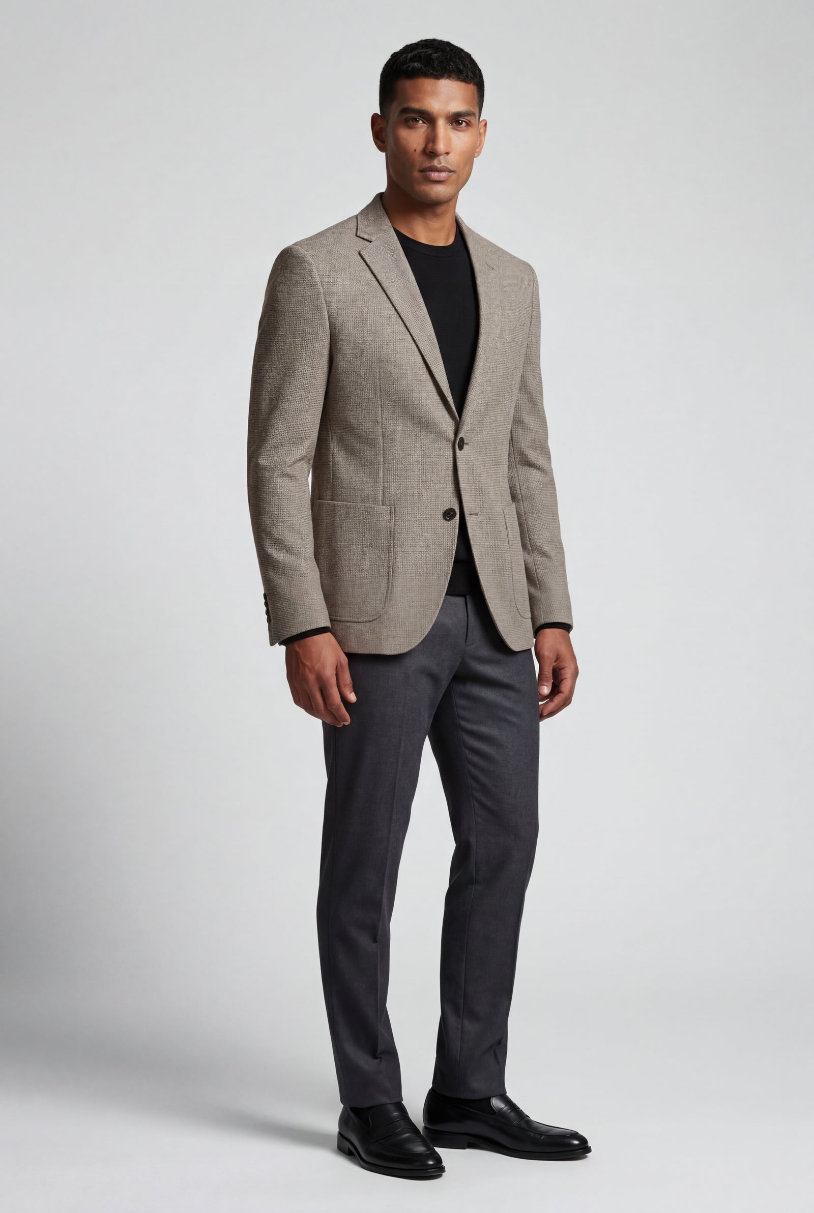 Taupe Textured Slim Fit Single-breasted Blazer - Textured blazer - Photo 1