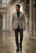 Taupe Textured Slim Fit Single-breasted Blazer - Textured blazer - Photo 3