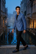 Navy Blue Textured Slim Fit Single-breasted Blazer - Textured blazer - Photo 6