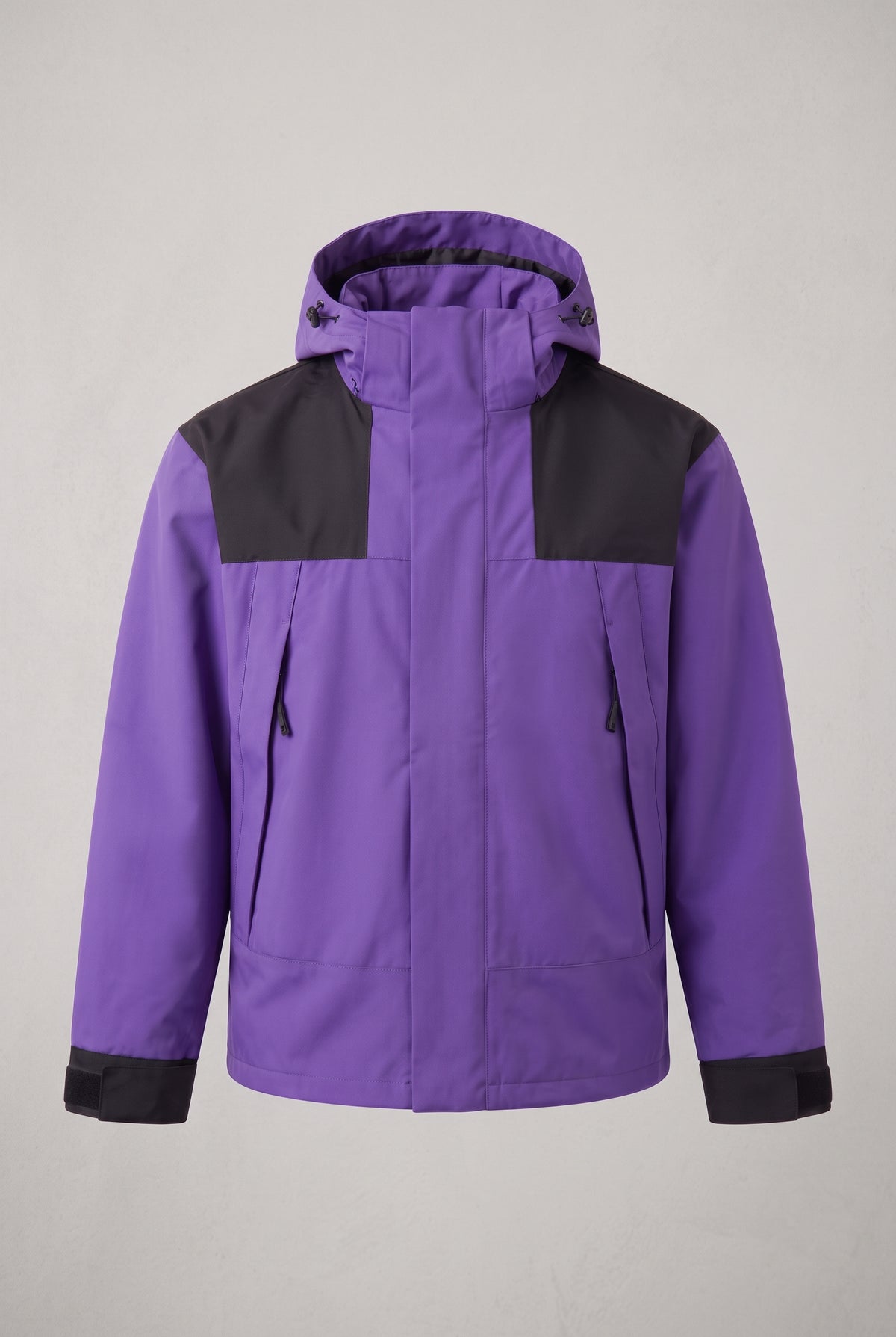 Technical Hooded Ski Jacket in Violet Blue — studio front