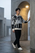 White Abstract Intarsia Relaxed Crew Neck Jumper - Knitted jumper - Photo 3