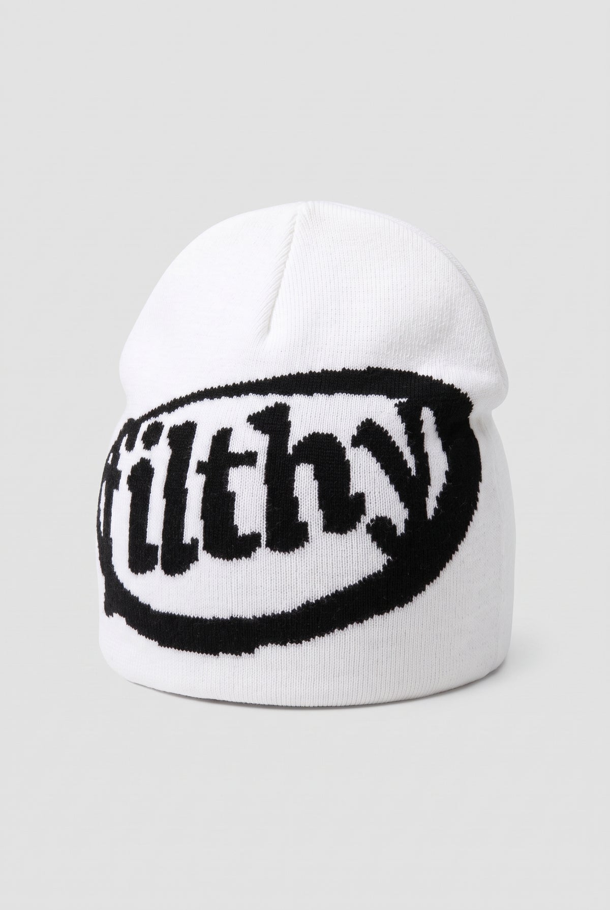 Acrylic Knit Beanie in White — studio front