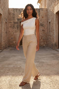 White Asymmetrical One Shoulder Draped Top with Single Sleeve - One shoulder top - Photo 3