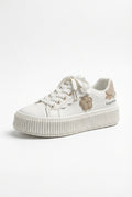 White Beige Floral Applique Platform Lace up Sneakers Off White - Photo 1