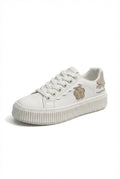 White Beige Floral Applique Platform Lace up Sneakers Off White - Photo 7