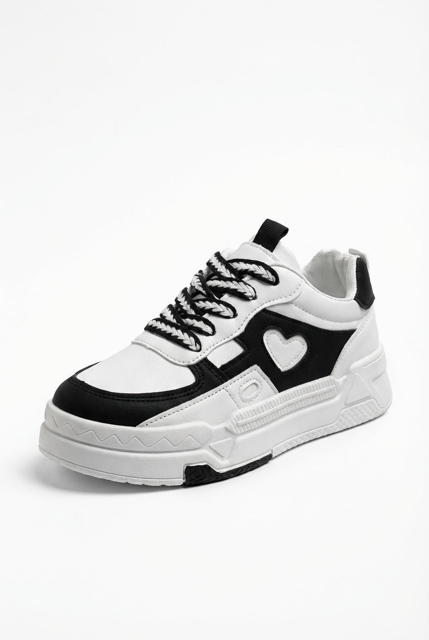 White Black and White Chunky Heart-applique Sneakers - Chunky sneakers - Photo 7