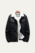 Fleece-Lined Denim Trucker Jacket in White-Black — front view