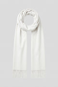 Cashmere Fringed Scarf in White — studio front