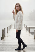 White Chunky Cable Relaxed Crewneck Sweater - Chunky knit sweater - Photo 6