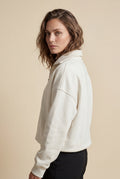 White Chunky Ribbed Collar Off-white Quarter Zip Sweater - Photo 2
