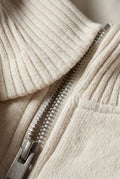 White Chunky Ribbed Collar Off-white Quarter Zip Sweater - Photo 3