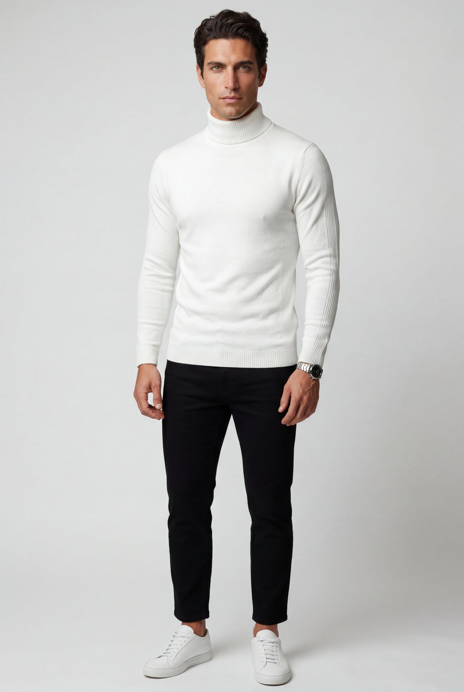 White Classic Slim Fit Turtleneck Sweater - Photo 17