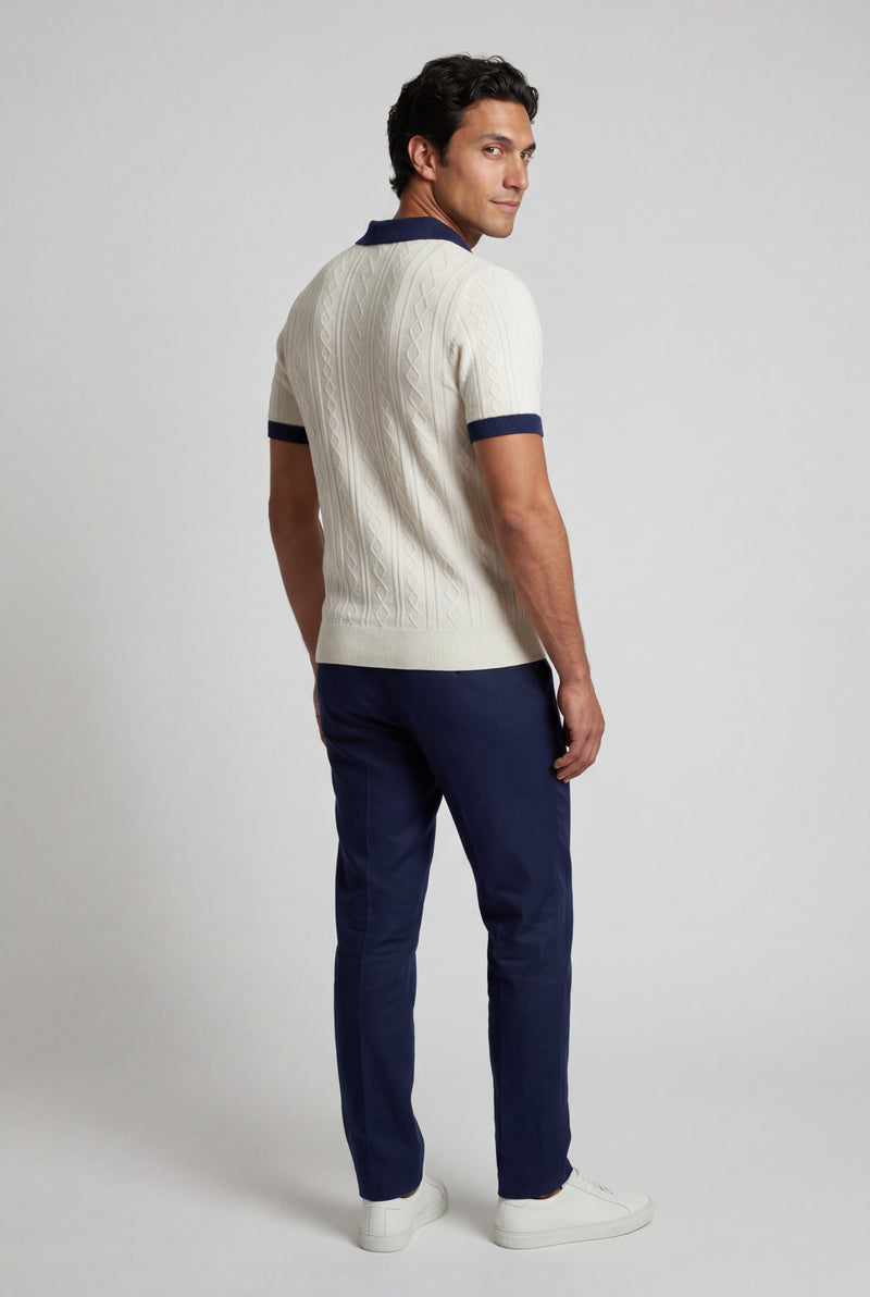 White Contrast Collar Cable Short Sleeve Polo Shirt - Polo shirts - Photo 2