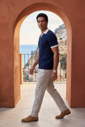 Navy Blue Contrast Collar Cable Short Sleeve Polo Shirt - Polo shirts - Photo 5