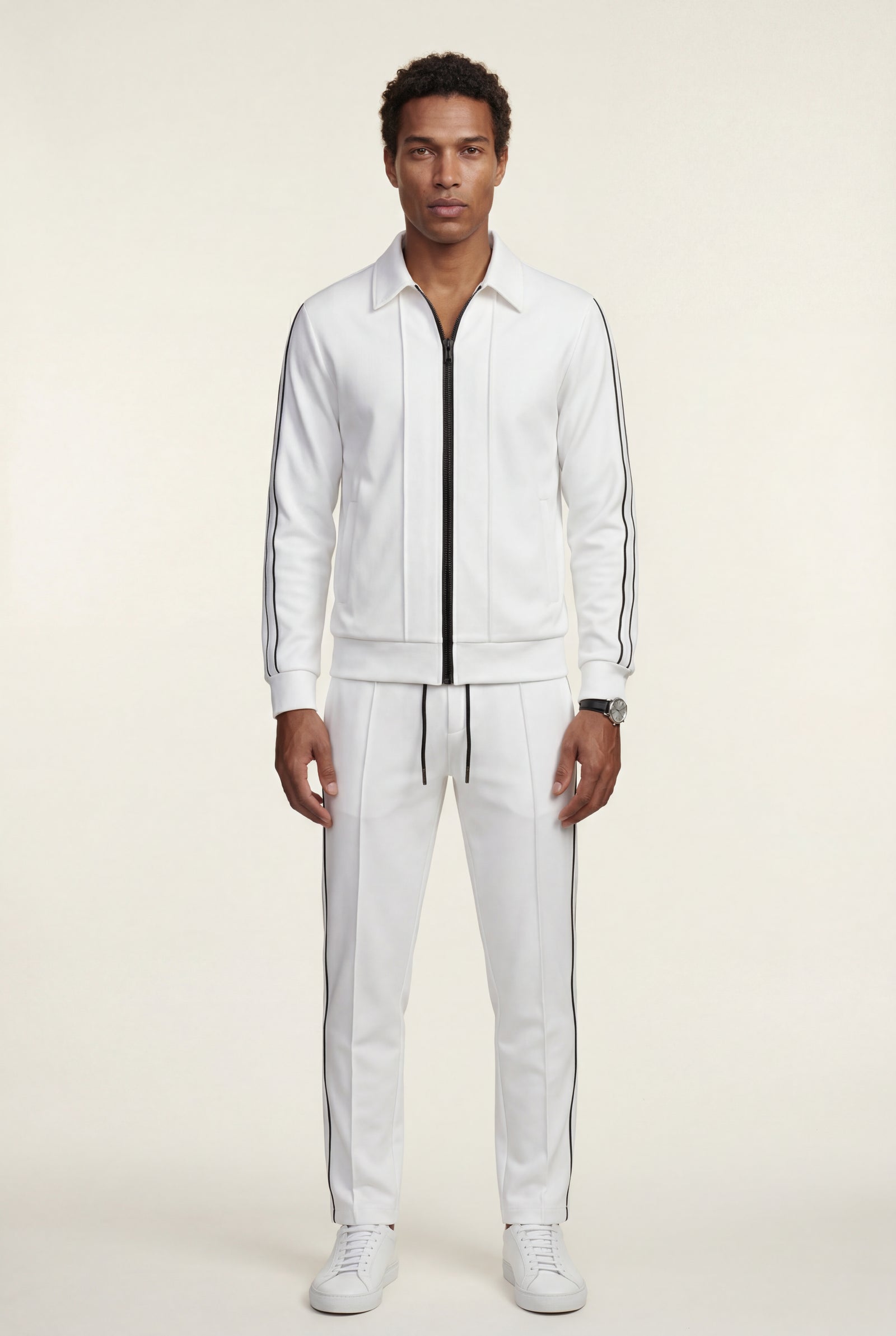 White Contrast Side Stripe Track Jacket and Jogger Set - Sports set - Photo 4