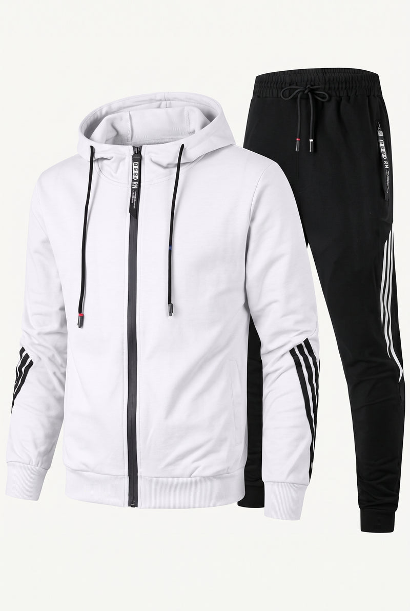 Contrast Stripe Tracksuit Set in White — studio front