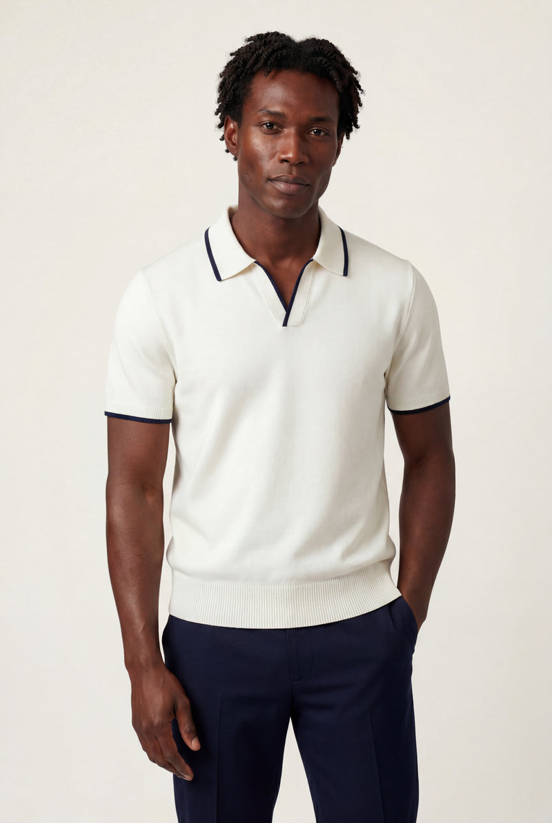 White Contrast Tipping Polo Shirt with Open Collar - Polo shirts - Photo 1