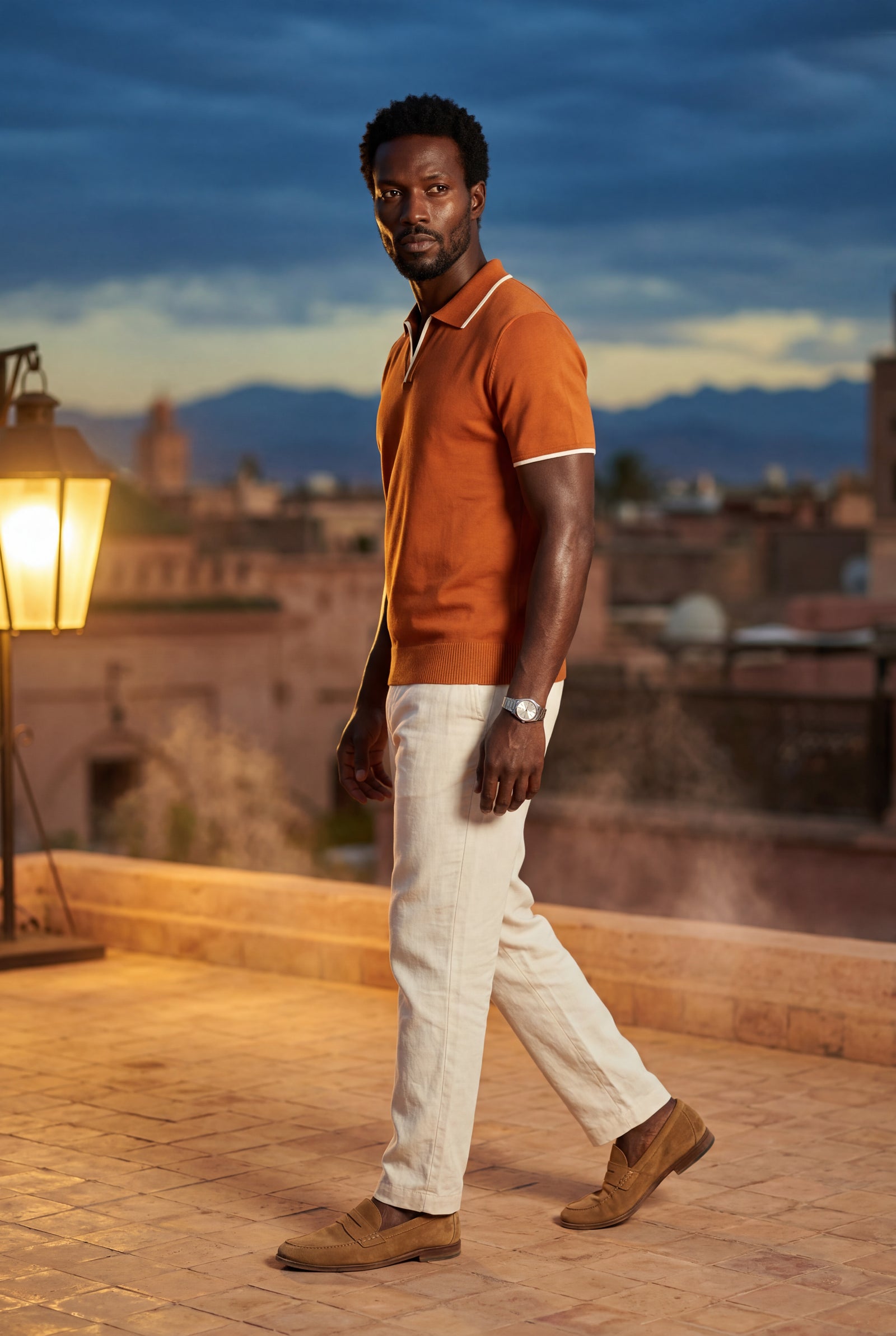 Orange Contrast Tipping Polo Shirt with Open Collar - Polo shirts - Photo 2