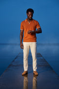 Orange Contrast Tipping Polo Shirt with Open Collar - Polo shirts - Photo 3
