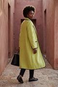 Light Green Contrast Trim Long Draped Coat with Shawl Collar - Long coat - Photo 4