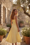 Yellow Corset Bodice A-line Midi Dress with Sweetheart Neckline - Photo 10