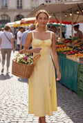 Yellow Corset Bodice A-line Midi Dress with Sweetheart Neckline - Photo 11