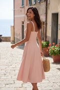 Pink Corset Bodice A-line Midi Dress with Sweetheart Neckline - Photo 16