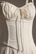 White Corset Bodice A-line Midi Dress with Sweetheart Neckline - Photo 3