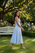 Baby Blue Corset Bodice A-line Midi Dress with Sweetheart Neckline - Photo 8